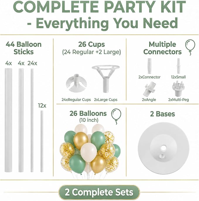 Sage Green Gold Balloon Column Stand Kit - Image 2