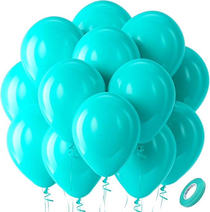 Bezente Teal Balloons Latex Party Balloons, 100 Pack 12 inch Round Helium by Bezente