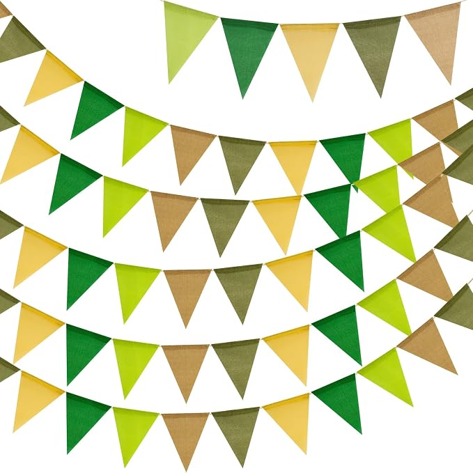 G2PLUS Pre-Strung Burlap Pennant Banner, 65Ft Sage Green and Yellow Triangle by G2PLUS