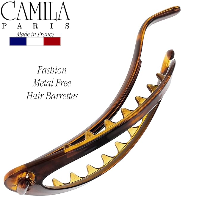 Camila Paris CP2315 French Hair Barrette Clip, Flexible Ponytail Holder No Metal Parts, Strong Hold Grip Hair Clips for Women, No Slip and Durable Styling Girls Hair Accessories, Made in France