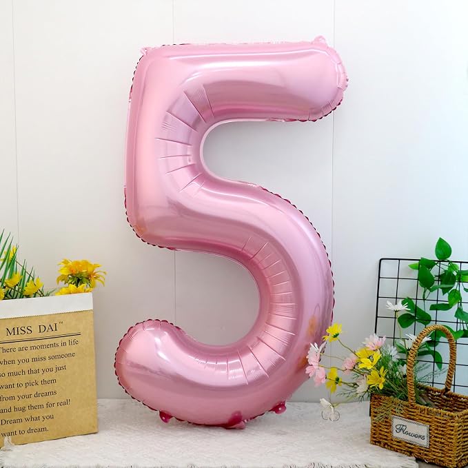 40 Inch Pink Number 5 Balloon, Giant Number Balloons, Birthday Decorations | - Image 2