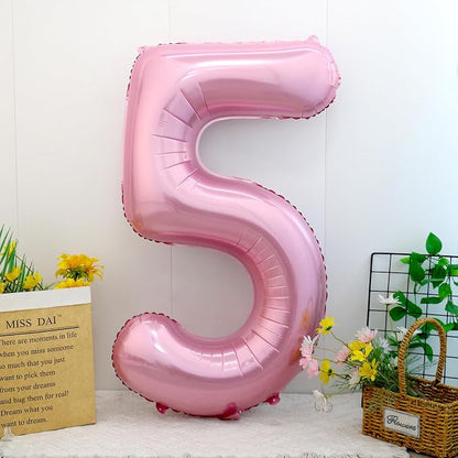 40 Inch Pink Number 5 Balloon, Giant Number Balloons, Birthday Decorations | - Image 2