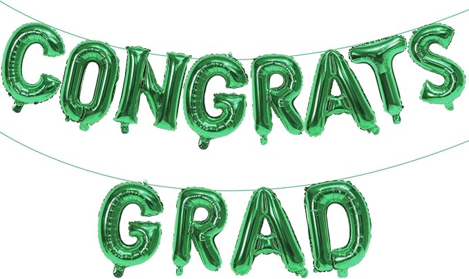 16 Inch Green Congrats Grad Banner Balloons, Graduation Decorations 2026 by KALOR