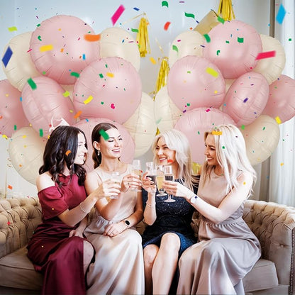 20PCS 18 Inch Round Foil Balloon, Retro Pink Cream White Round Shaped Balloons - Image 7