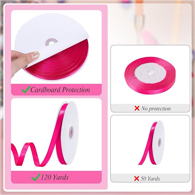 woric 120 Yards Hot Pink Ribbon 3/8 Inch Thin Pink Satin Ribbon | Bachelorette - Image 3