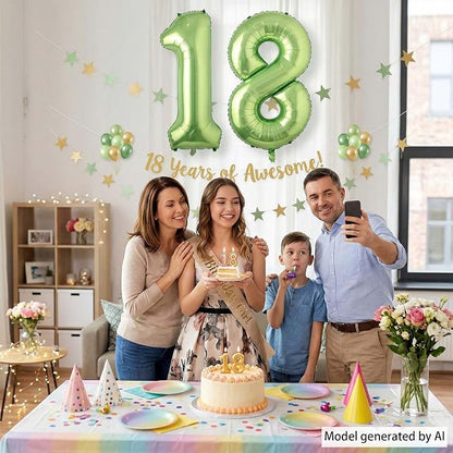 Light Green Number 18 Balloon 40 Inch, Shiny Double Digit Party Supplies | - Image 3
