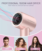 Cosy Companions Hair Dryer - 150000 RPM High-Speed Brushless Motor Negative Ionic Blow Dryer for Fast Drying, Low Noise Thermo-Control Hair Dryer with Diffuser and Nozzle, Gleaming Pink