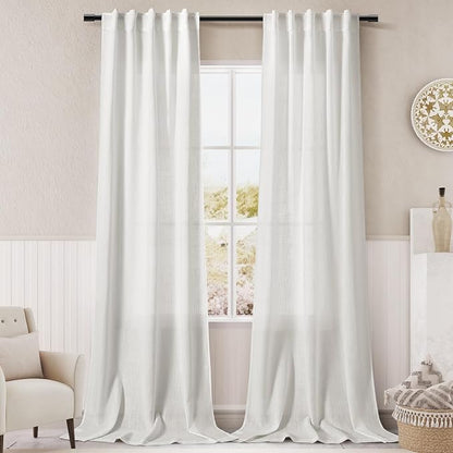 Off White Semi Sheer Linen Curtains 90 inch Length by Nanspring