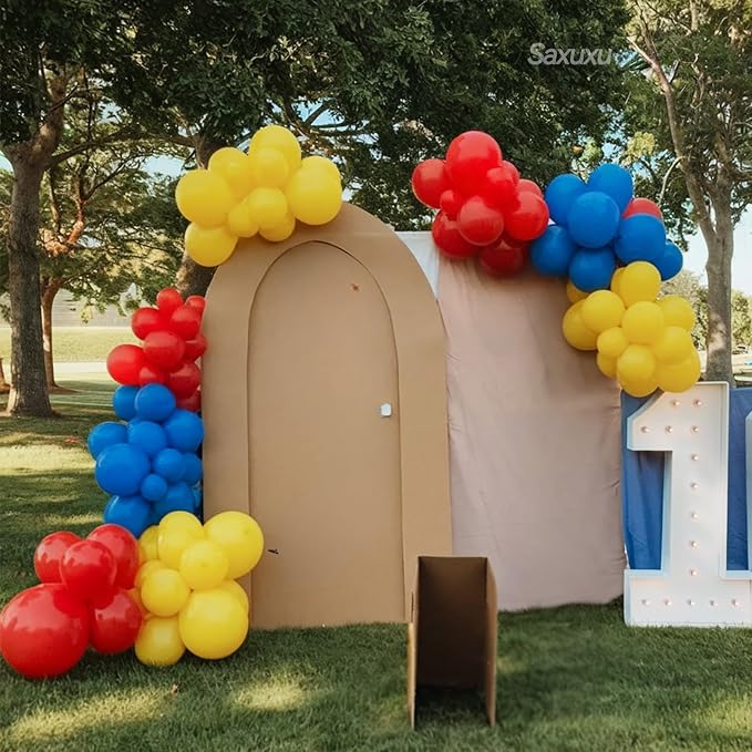 Blue Red Yellow Black Balloon Arch Kit, Long Balloons - Image 5