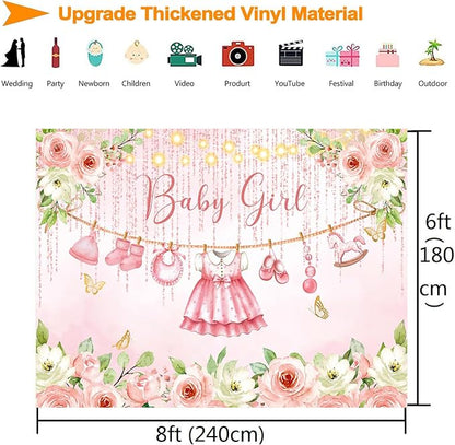 InMemory Girl Baby Shower Backdrop Pink Floral Baby Shower Decorations - Image 5