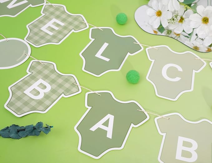 Green Gingham Baby Shower Banner - Image 6