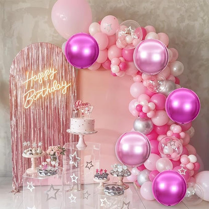 6Pcs Hot Pink and Pink Round Foil Balloons, Giant 4D Round Ball Balloons - Image 6