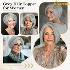 QUEENTAS Grey Hair Topper for Women with Thinning Hair Pieces 6"*6"Large Coverage 360°3D Cover Silver Synthetic Short Bob with 5 Clips in Wiglets(Gray)