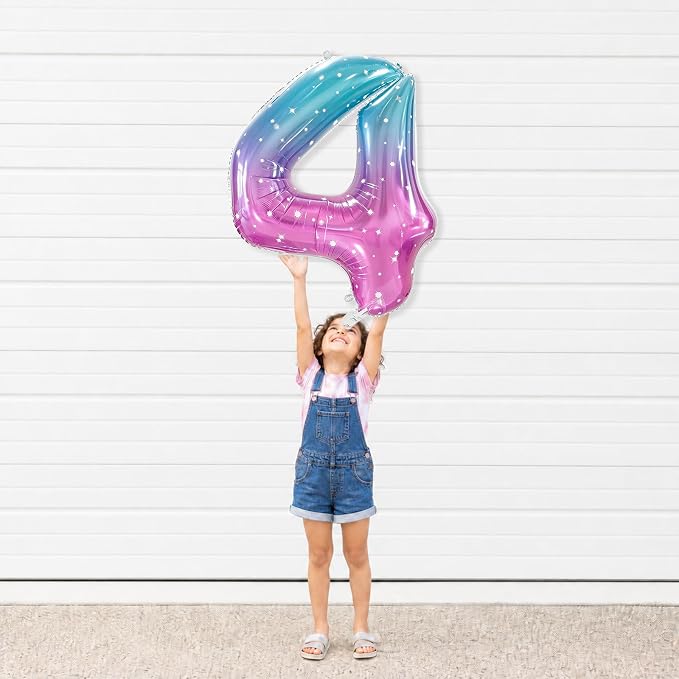 Number 4 Foil Balloon with Crown, 40-Inch Gradient | Gradient star print number - Image 4