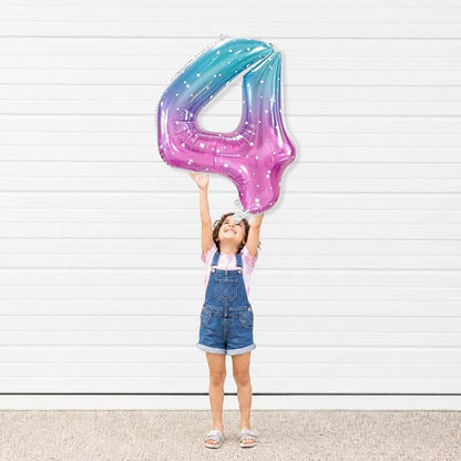 Number 4 Foil Balloon with Crown, 40-Inch Gradient | Gradient star print number - Image 4