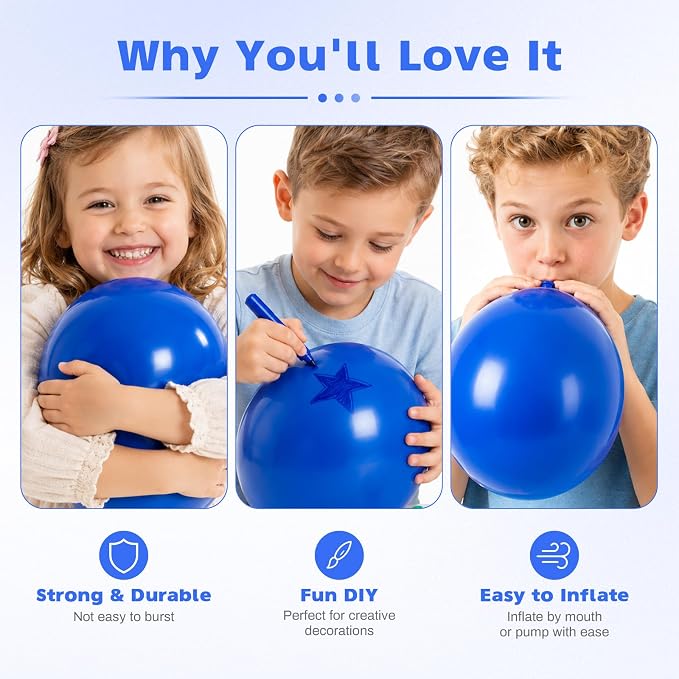 Royal Blue Balloons, 12 Inch Dark Blue Latex Party Balloon | 30 Pack Navy Blue - Image 3