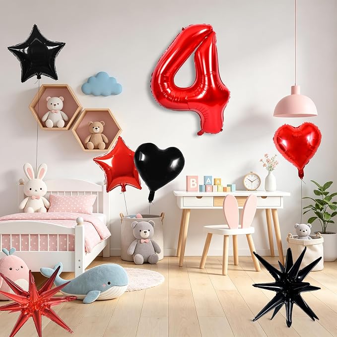 TONIFUL 4th Birthday Balloons Kit 40 Inch Red Large Number 4 Foil Balloon | - Image 4