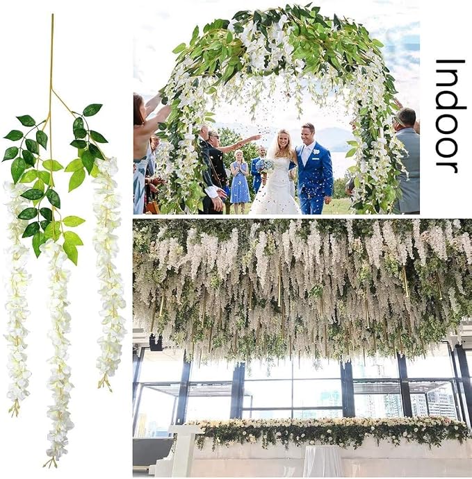 108Pcs Artificial Wisteria Flowers 3.6 Feet/Piece White Dense Artificial Fake - Image 5