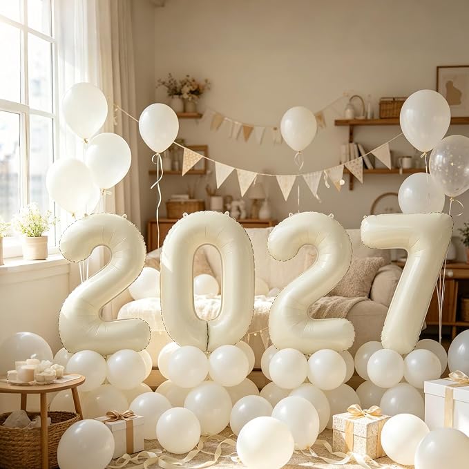 10 Pcs Number Balloons 32 Inch Cream White 0-9 Number Mylar Foil Balloons Cream - Image 4