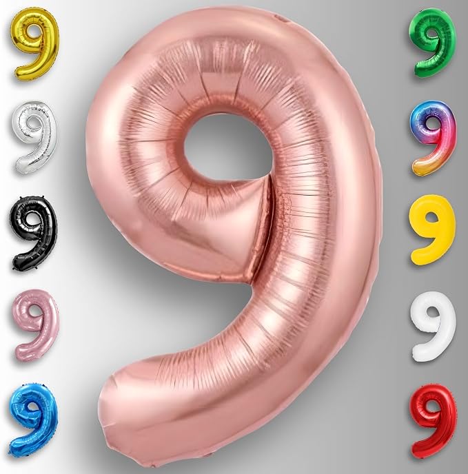 Rose Gold Number Balloon 9 Mylar Foil Balloons 40 inch - Image 6