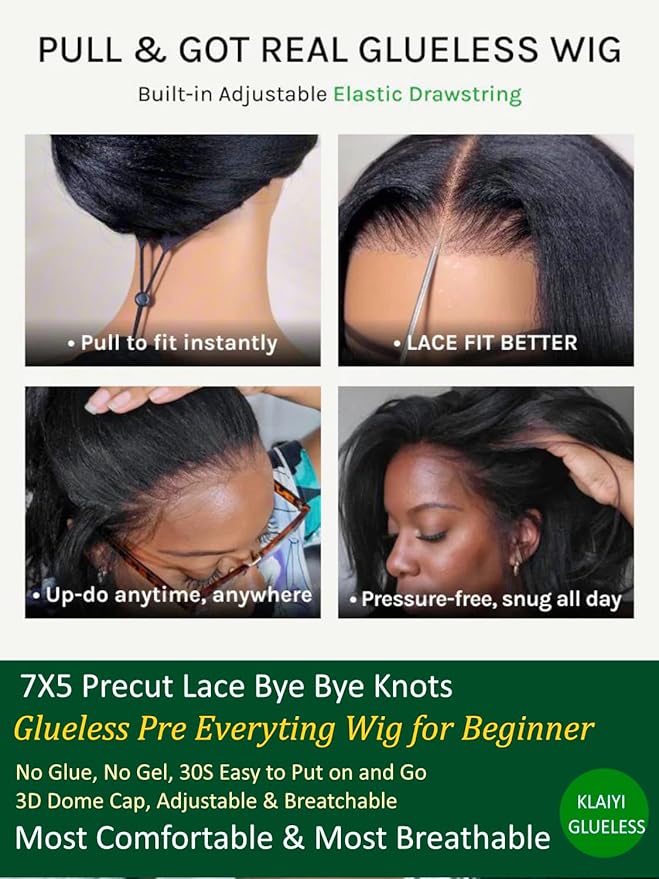 KLAIYI Bye Bye Slip™ Loose Body Wave Wig Layer Side Part 200% Density 7X5 Pre Cut Lace Front Wigs Human Hair Drawstring Glueless 30S Ready to Wear and Go Beginner Wig Pre Plucked Bleached Knots 14Inch