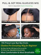 KLAIYI Bye Bye Slip™ Loose Body Wave Wig Layer Side Part 200% Density 7X5 Pre Cut Lace Front Wigs Human Hair Drawstring Glueless 30S Ready to Wear and Go Beginner Wig Pre Plucked Bleached Knots 22Inch