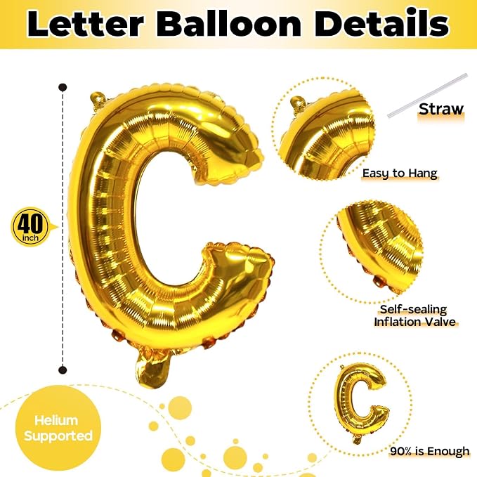 Giant C Alphabet Name Balloon, 40 Inch Helium Mylar Foil Word Balloons Letters - Image 2