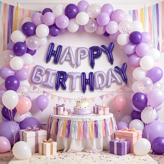 TONIFUL 16 Inch Light and Dark Purple Happy Birthday Foil Balloons | Mixed - Image 5