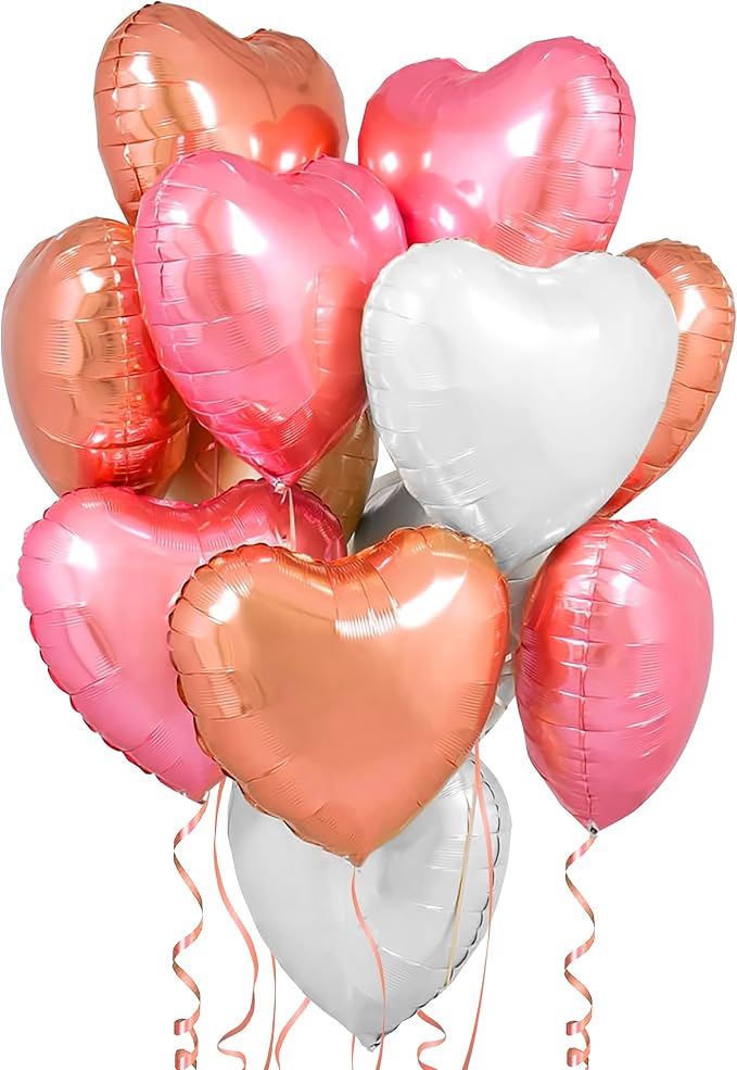 KatchOn White and Pink Heart Balloons 18 Inch, Heart Shaped Balloons by KatchOn