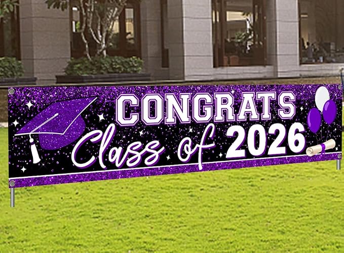 Graduation Decorations 2026 Yard Sign Large Class of 2026 Banner Purple | by mokejaparty