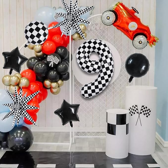 TONIFUL 9th Birthday Balloons Kit 40 Inch Checkered Number 9 Foil Balloon | - Image 6