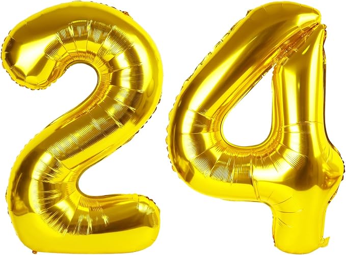 40 Inch Gold Large Number 24 42 Birthday Balloon, Giant Numbers 24 42 Balloons by Upgesy