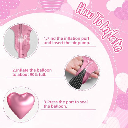 Pink Balloons, 12 Inch Metallic Hot Pink Magenta Pink Heart Balloons - Image 3