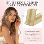 DOORES Invisible Clip in Hair Extensions 14 inch 110g 7pcs, Real Human Hair Invisi Edge Clip in Extensions, Virgin PU Clipins Straight Thickening, 16/22 Light Blonde Highlighted Golden Blonde