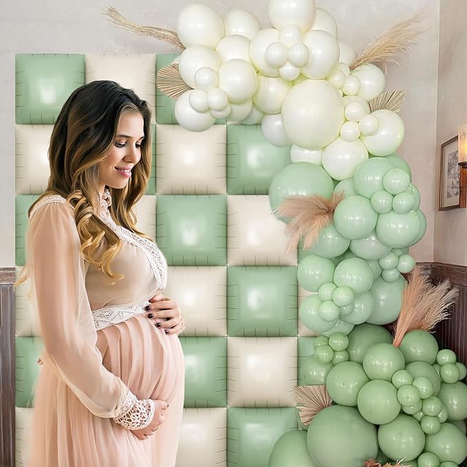 HILAVO Sage Green Square Foil Balloon Wall - Image 3
