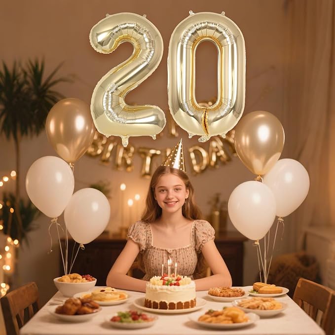 Champagne Gold Large Number 20 Balloon, 40 Inch Light Gold Foil Helium Number - Image 4