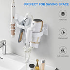Hair Dryer Holder Wall Mounted,Blow Dryer, Curling Iron, Straightener Holder 3 in 1 Bathroom Metal Hair Tool Organizer Rack-Matte White-1