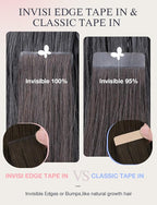 DOORES Invisi Edge Tape in Hair Extensions Real Human Hair, Natural Black to Dark Brown and Chocolate Brown 10 Injection Tape-ins with 10 Classic Tape-ins 50g 22 Inch, Injection Tape in