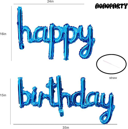 Blue Happy Birthday Balloons Banner 16 Inch Mylar Foil | Happy Birthday Letters - Image 2