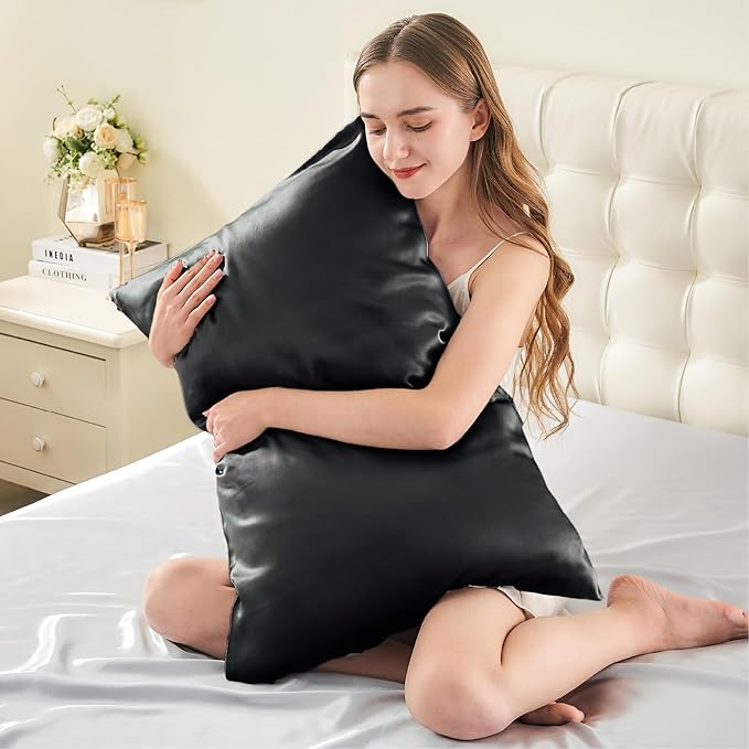 INFIIXSO Mulberry Silk Pillow Case King Size, Silk Pillowcase with Hidden Zipper 20"x36", Extraordinary Smooth and Soft Pillow Cases for Hair and Skin(Black, 1 Pack)