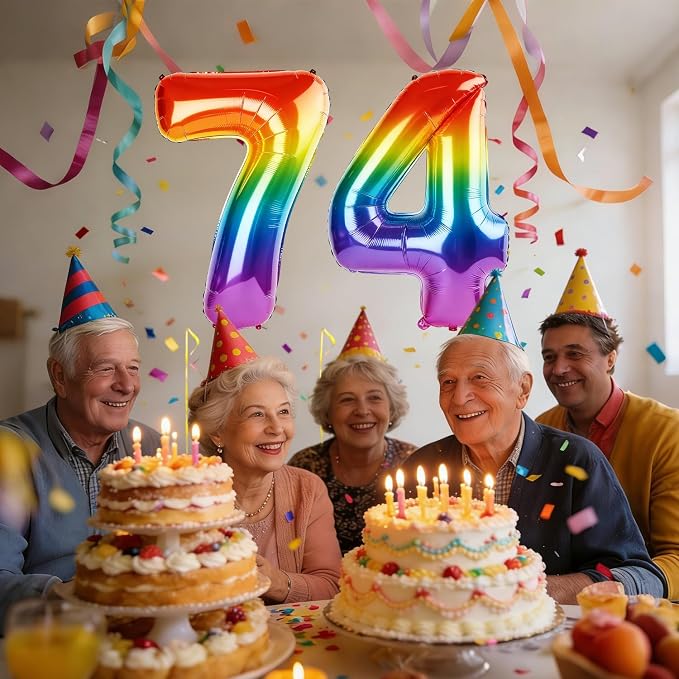40 Inch Number 74 Balloons for 74th Birthday Party Decorations, 0-100 Rainbow - Image 2