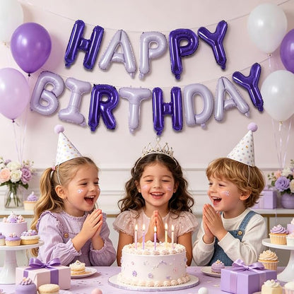 TONIFUL 16 Inch Light and Dark Purple Happy Birthday Foil Balloons | Mixed - Image 4