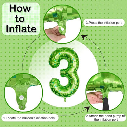 3rd Birthday Balloons for Boys, Large Lime Green Pixel Number 3 Balloon - Image 8