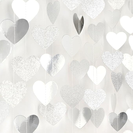 White -Silver Disco Party-Decoration Heart Garland - 52ft Birthday New Years by LastingSurprise