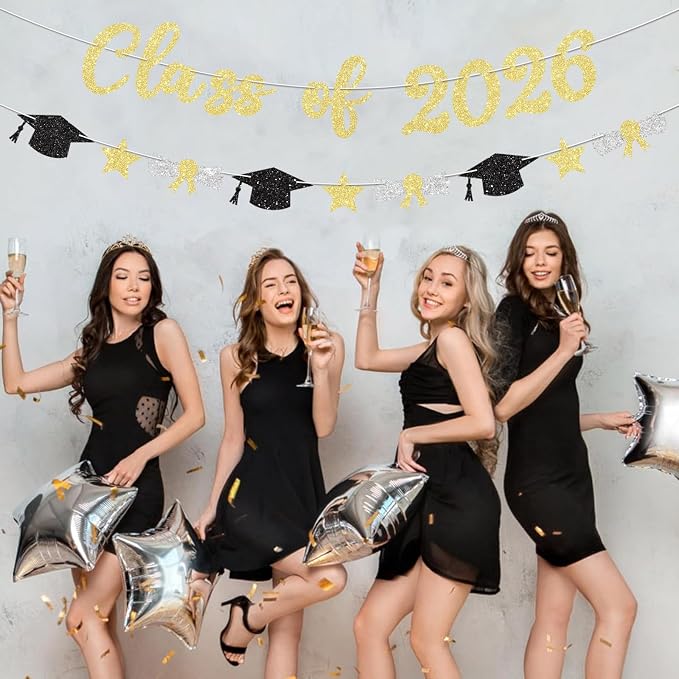 Class of 2026 Banner Gold Graduation Decorations Prestrung 2026 Graduation - Image 6
