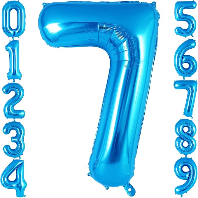 Blue Number 7 Balloon 40 Inch, Big Large Foil Helium Number Balloons, Jumbo by AIQINHU