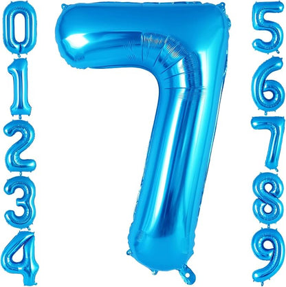 Blue Number 7 Balloon 40 Inch, Big Large Foil Helium Number Balloons, Jumbo by AIQINHU