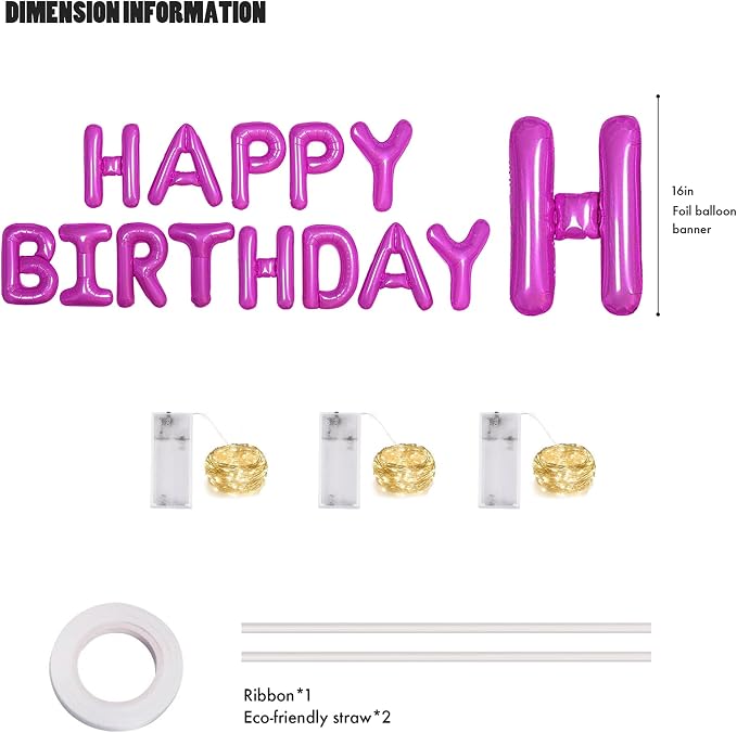 CANREVEL Happy Birthday Banner Decorations + Sign Balloons, Hot Pink | 13pcs 16 - Image 2