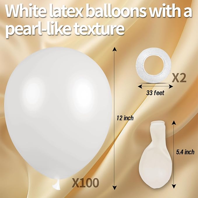 100pcs Pearl White Balloons 12 inch White Latex Party Balloons - Image 2