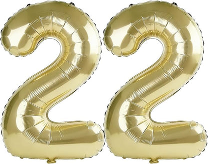 40 Inch Number 22 Balloons for 22nd Birthday Party Decorations, 0-100 Champagne by FOBELEC